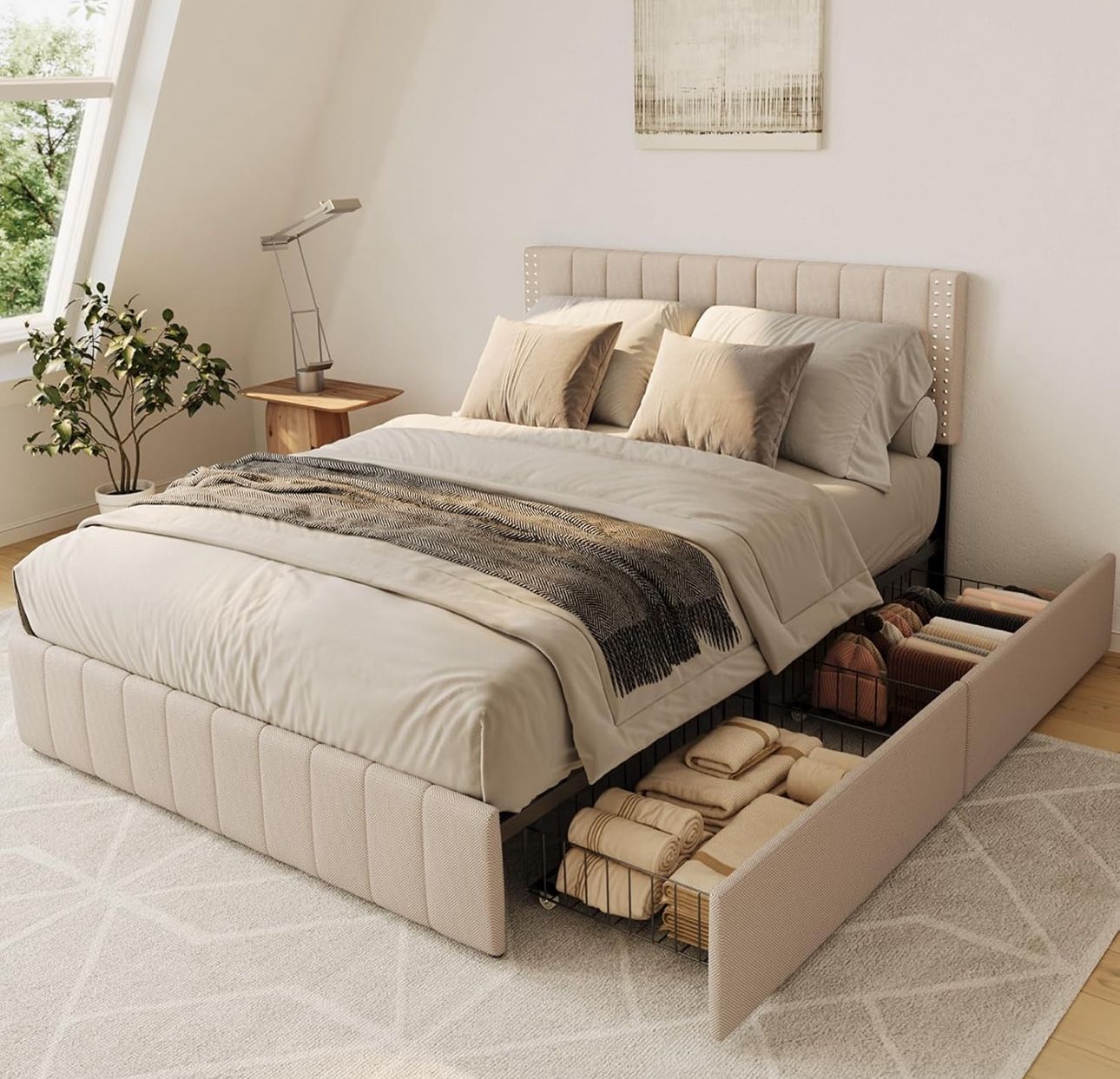 Queen Bed Frame With Storage- MATTRESS NOT INCLUDED