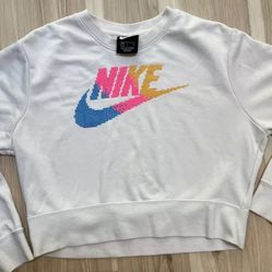 Nike Cream Cross Stitch Logo Fleece Crewneck Sweater SZ Small