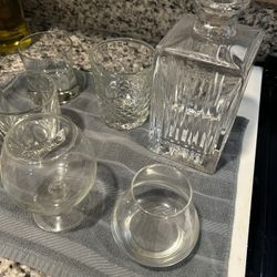 Reed & Barton Soho Square Crystal Decanter + Glasses