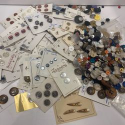 1.5 Pounds of Vintage Buttons Plastic, Metal, Shank, Hole  Most New on Board