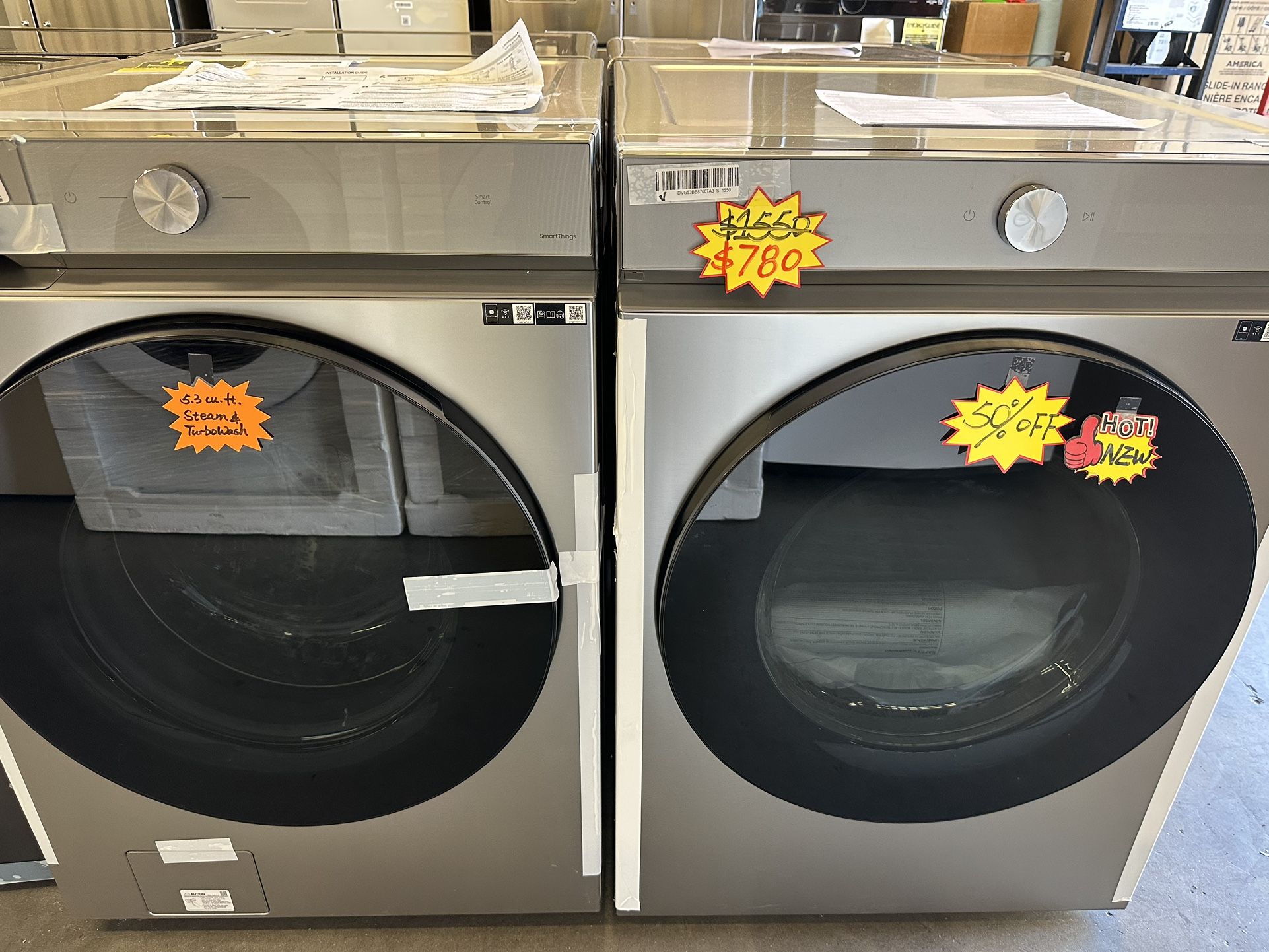 LARGE Samsung Bespoke Stackable Washer and Gas Dryer Set