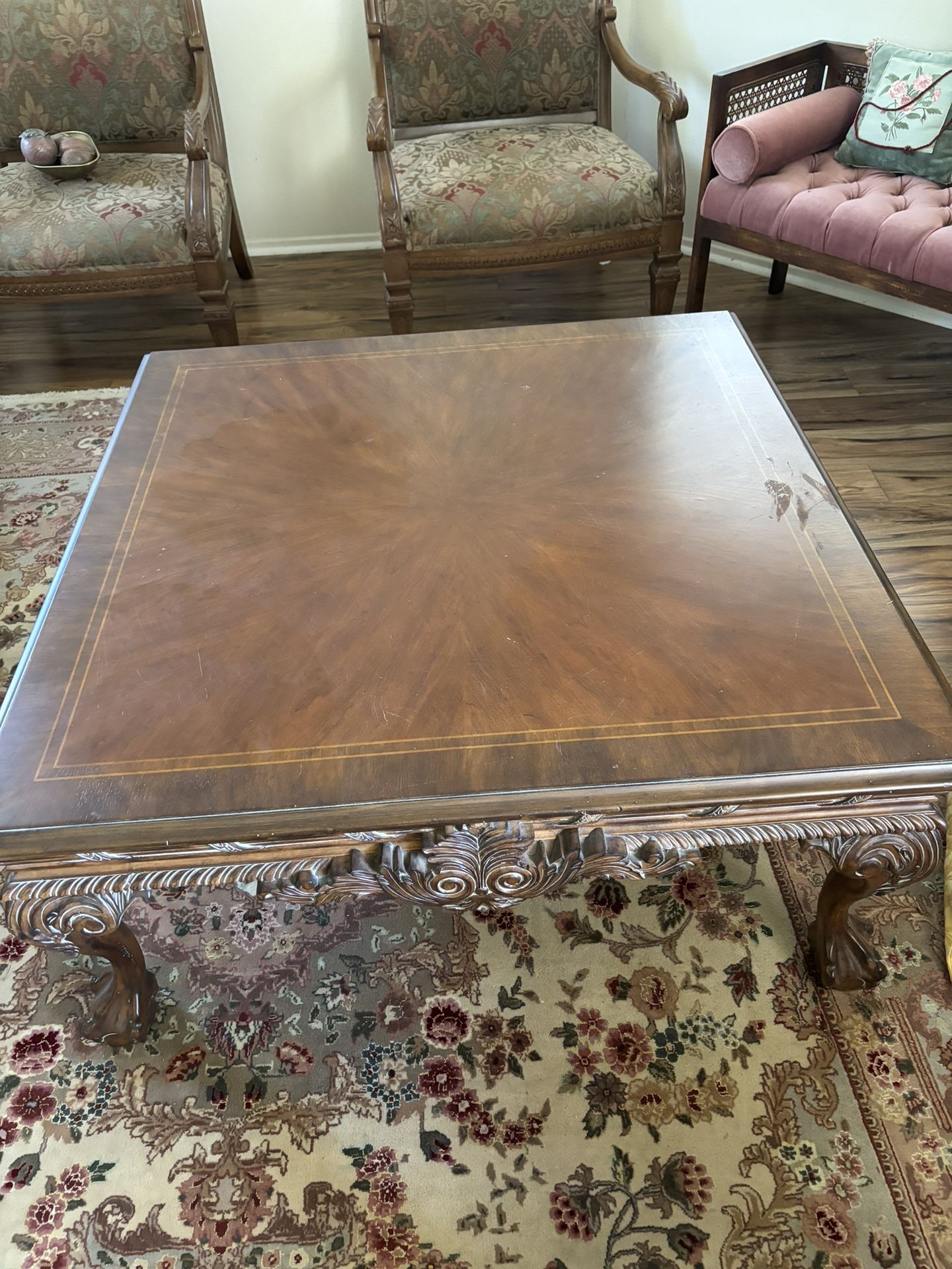 Solid Wood Engraved Coffee Table