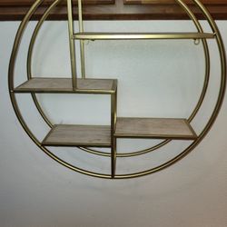 MCM Circular Hanging 4 Tiered Metal & Wood Shelves

