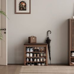 Wooden 3-Tier Shoe Rack Bench With PU Leather Cushion