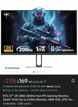 KTC 27" 2K QHD 200Hz Gaming Monitor