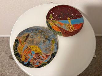 Sea Life Abstracts Two Ceramic Art Plates