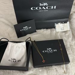 Coach Faux Stone Halo Heart Pendant Necklace And Cross Bracelet 