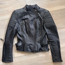 Women’s ZARA Leather Lambskin Black Moto Motorcycle Jacket Women’s Small S 
