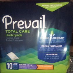 PREVAIL TOTAL CARE UNDERPADS EX LARGE 30"X 36" 10 COUNT BAG $9 EA