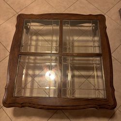 Solid Wood Square Coffee Table w/ Glass Top – Heavy & High Quality