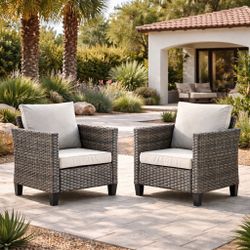 New Heavy Duty Stationary Set of 2-Piece Wicker Outdoor Patio Lounge Chair with Beige Cushions New in box GRS600L-2-F * * Weather resistant: UV prot
