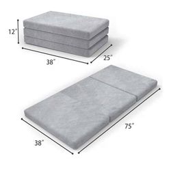 Tri Folding Mattress Foam Topper 4" Floor Cot Mattress, Guset Bed with Removable&Machine Washable Cover and Lining, CertiPUR-US Certified 25