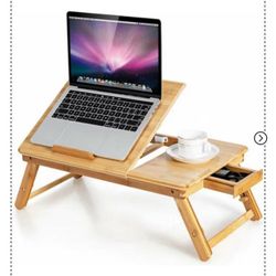  Bamboo Laptop Desk Adjustable Folding Bed Tray w/Drawer Heat Dissipation Black\Natural
$30