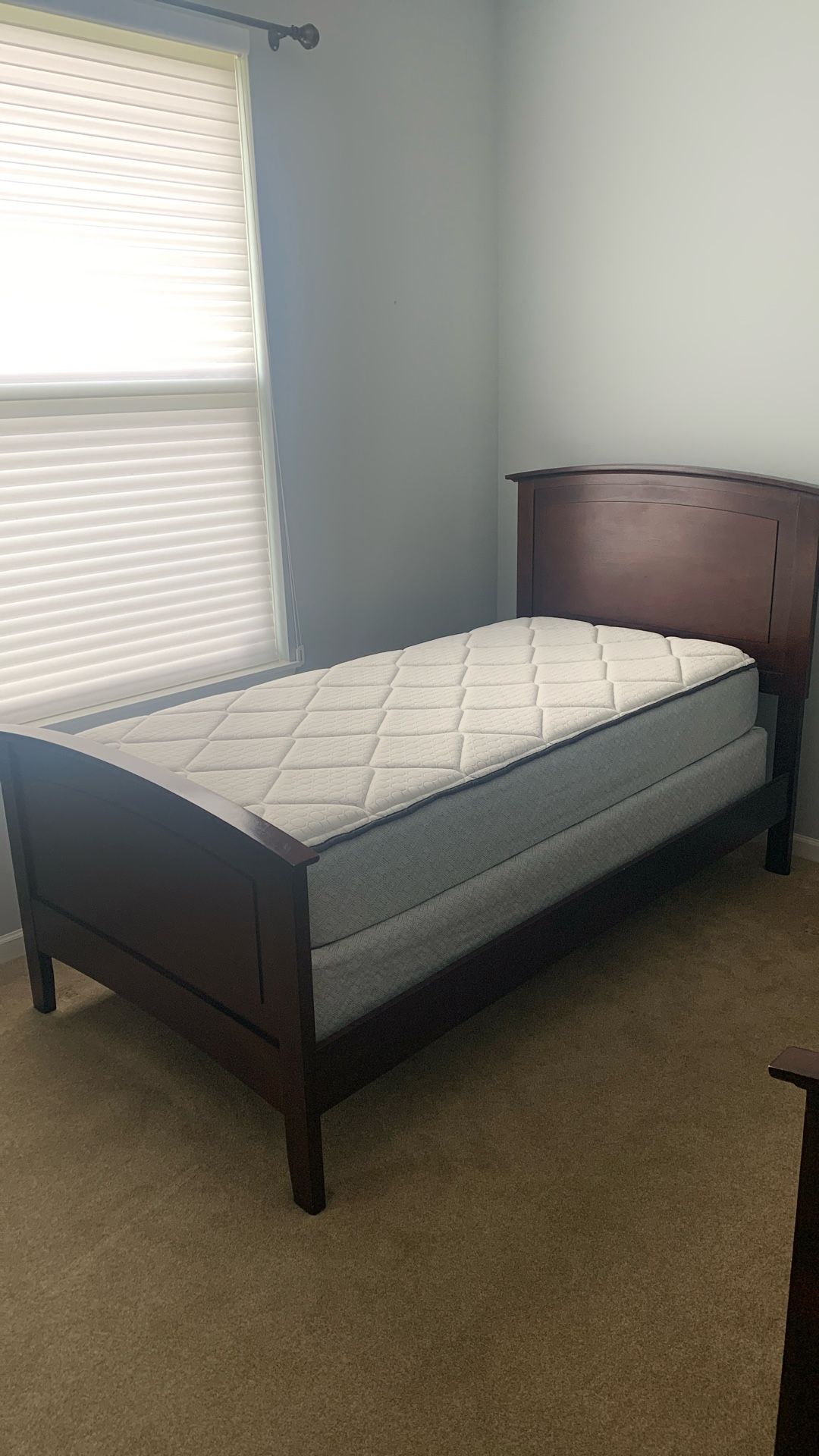 Twin Head Board, Foot Board, Rails, Mattress And Box spring