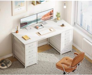 White 8-Drawer Vanity Desk