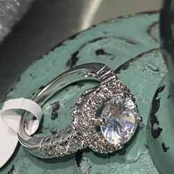 18k White Gold Filled Engagement Ring With Clear CZ Size 6