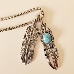 Men's Stainless Steel Feather Necklace,  Three Styles