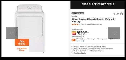 Hotpoint 6.2 cu. ft. vented Electric Dryer in White with Auto Dry