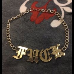 Acrylic Mirror Laser Cut “F*CK” Old English Gold Chunky Necklace Choker costume Rave Cosplay