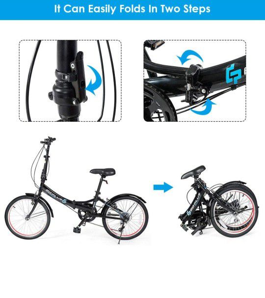 Goplus 20'' Folding Bike, 7 Speed Shimano Gears, Lightweight Iron Frame, Foldable Compact Bicycle with Anti-Skid and Wear-Resistant Tire for Adults