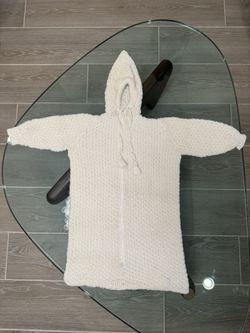 Vintage Cream Hand-knitted Hooded Wool Infant Baby Bunting OS