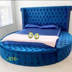 Stylish Circle Queen Velvet Bed Frame with Storage 💧$53 Pay Easily 