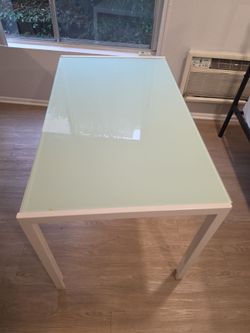 White Metal Dining table, Glass Top