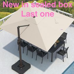 9' X 12' Cantilever Patio Umbrella Rectangular Outdoor Large Offset Umbrellas with 7 Tilts Adjustable 360°Rotation for Deck Pool Garden Backyard, Beig