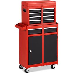 NEW Red 2 in 1 Tool Chest & Cabinet with 5 Sliding Drawers Rolling Garage Box Organizer