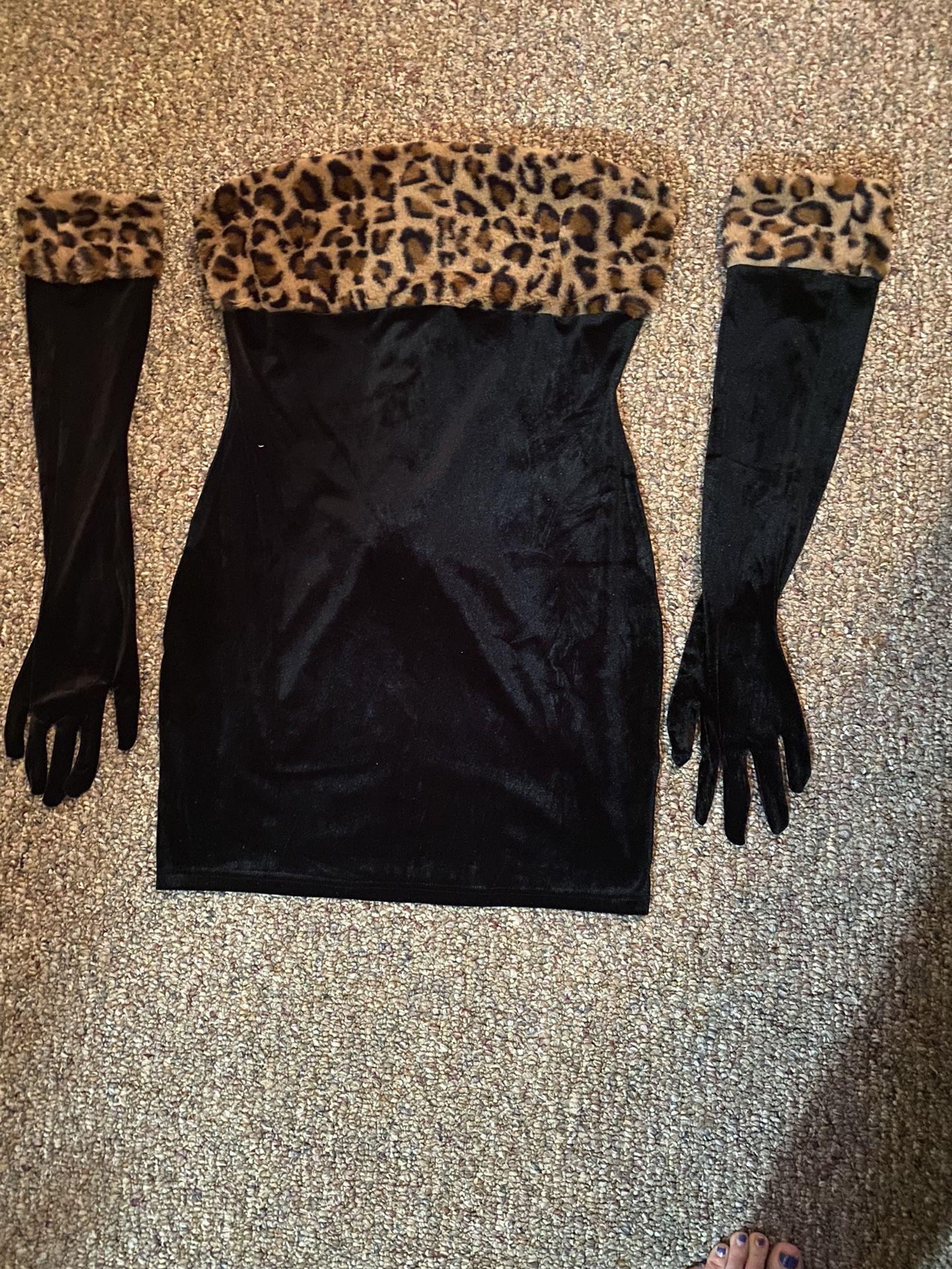 Xl Black And Leopard Dress With Long Globrj