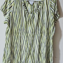 2X Liz Claiborne Women’s Green Ivory And Black Short Sleeve