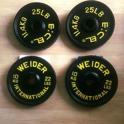 (2) 25. (2) 22 lbs Olympic Metal Plates