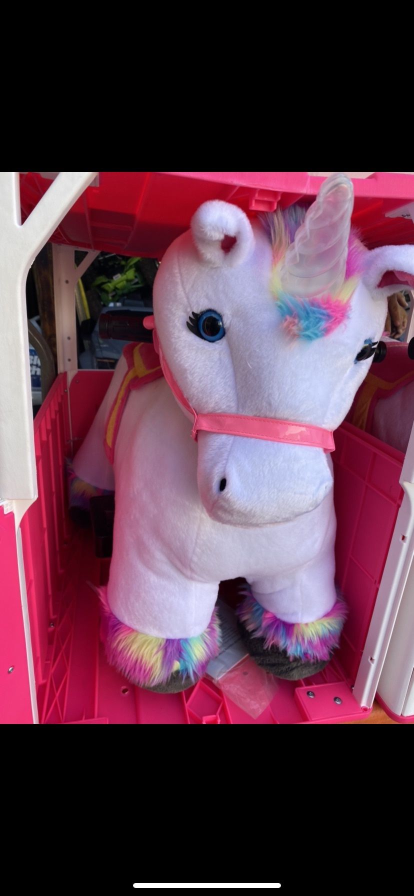 6 Volt Stable Buddies Willow Unicorn Plush Ride-On by Dynacraft with Light Up...