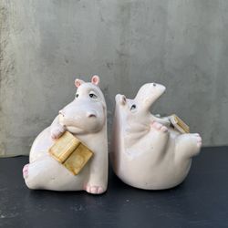 Antique Hippo Bookends 