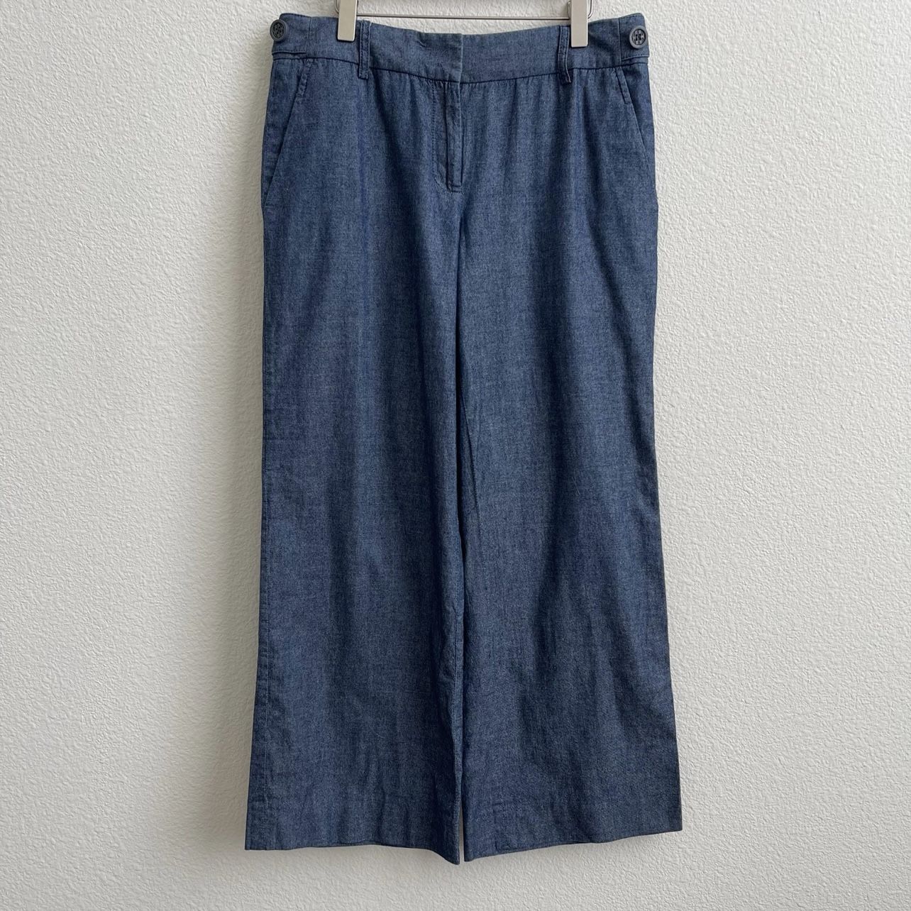 TORY BURCH Blue Lightweight Chambray Casual Straight Wide Leg Cropped Pants