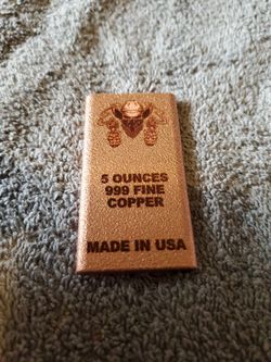 5 oz 999 Fine Copper Bar Made in USA