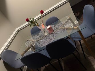 Glass Top Dining Table with 6 Chairs
