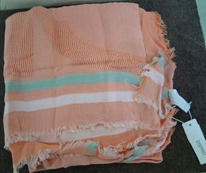 NWT Vintage Esprit Peach Striped Scarf Wrap - Retro 80s 90s Fringe Lightweight Shawl