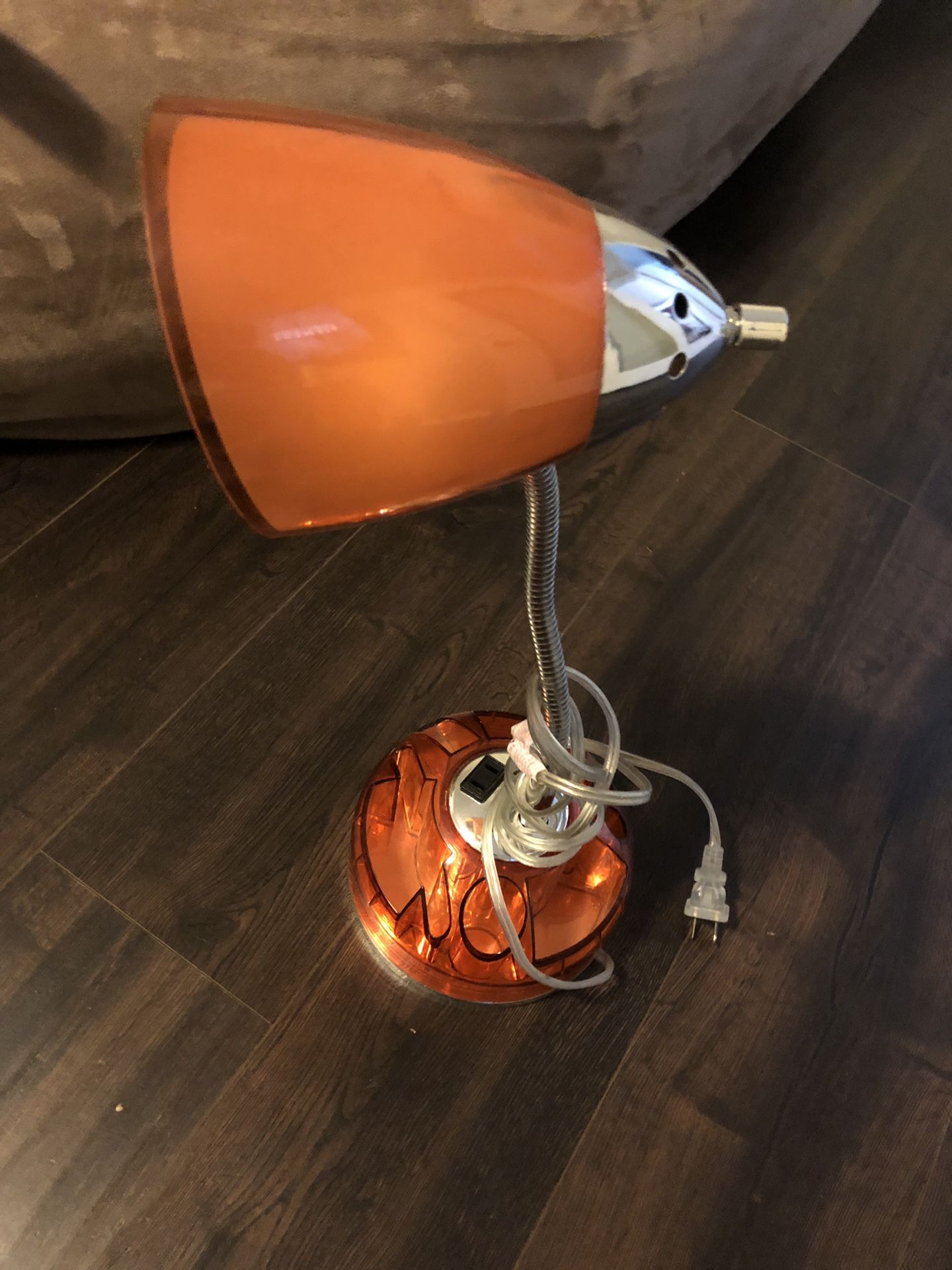 Orange Lamp with Organizer and plug at base
