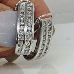 14k Solid White Gold Earrings With Round Cut Diamonds 