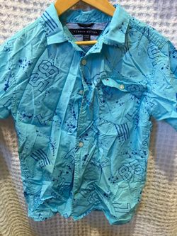 Tommy Hilfiger Boys Printed Short Sleeve Shirt, Blue, Size 12 to 14
