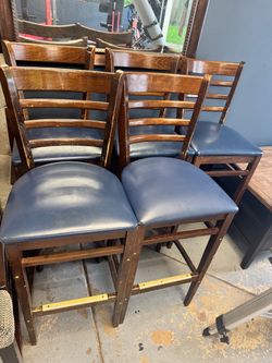 Set of 5 Wood Bar Stools