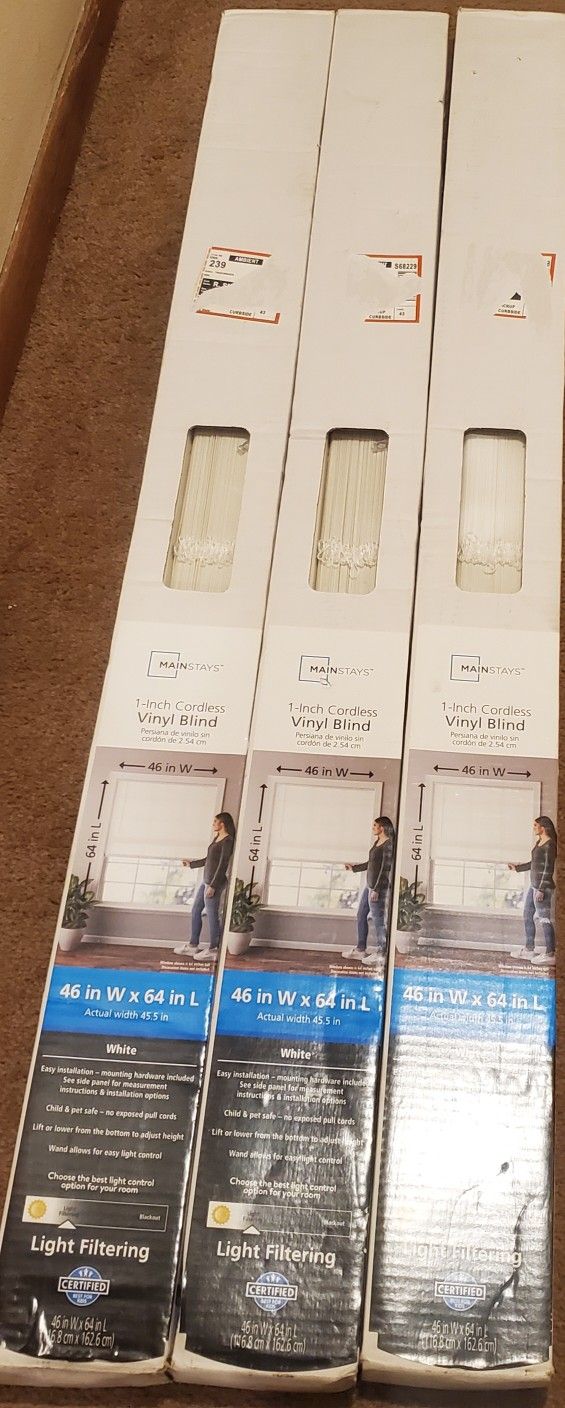 1" Cordless Vinyl Light Filtering Blinds×3
