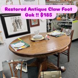 Oak Claw Foot Dining Table 48” Round Antique 