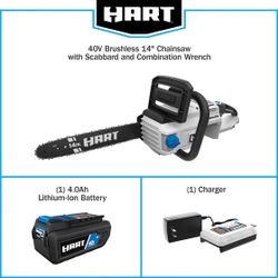 HART 40V Cordless Brushless 14 Inch Chainsaw Kit(1) 4.0Ah Lithium -ion Battery