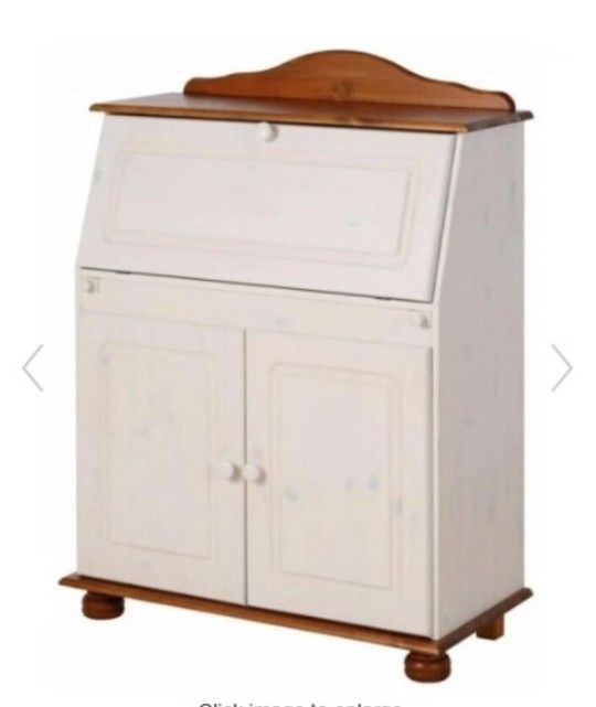 Chester Solid Wood Storage Desk with Bottom Closed Storage Cabinet, White and Honey