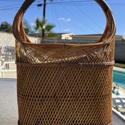 Vintage Wicker Bamboo Rattan Caddy Basket Tote Purse  
