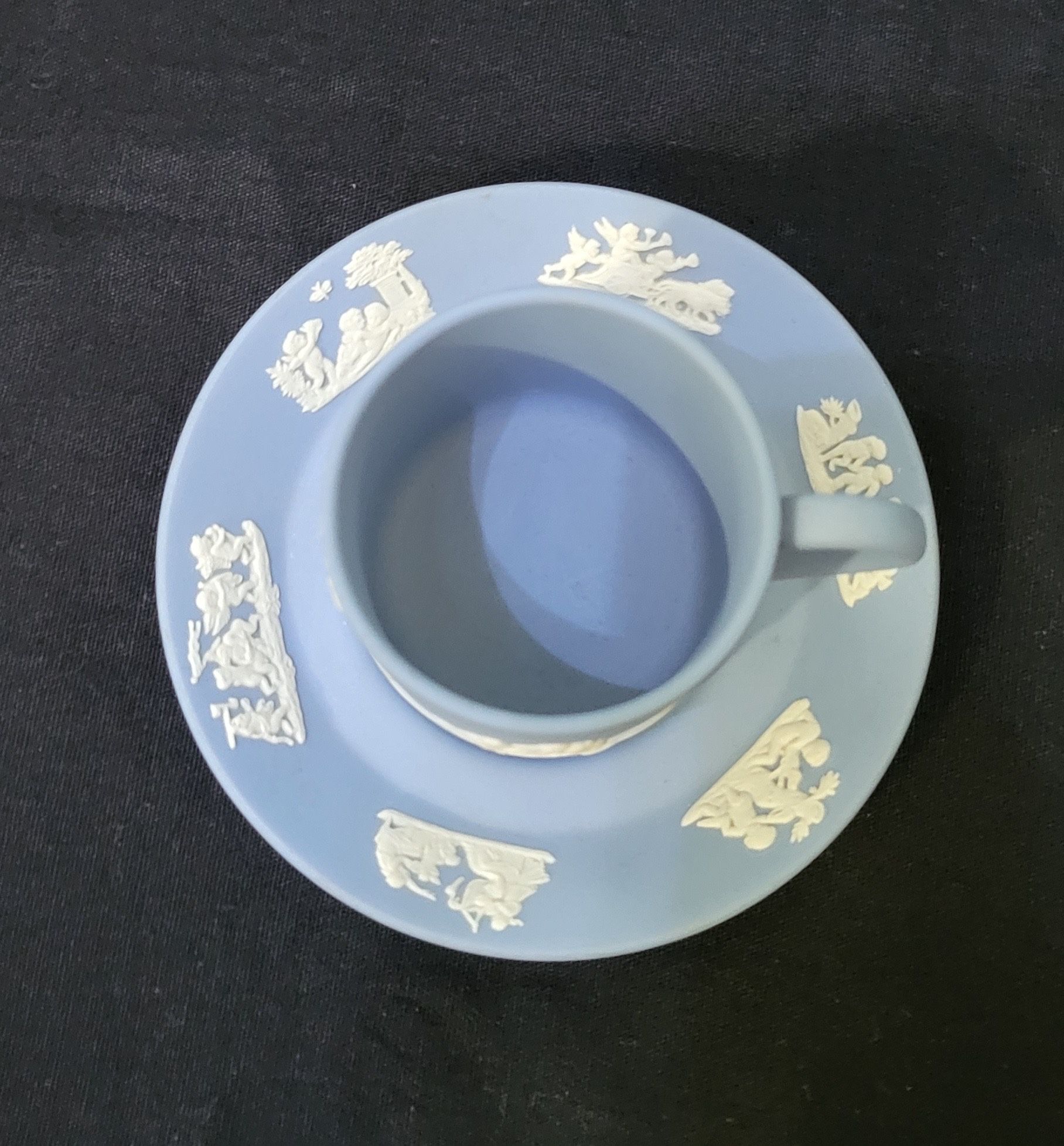 Wedgwood Blue White Jasperware Demitasse Espresso Cup and Saucer Set England