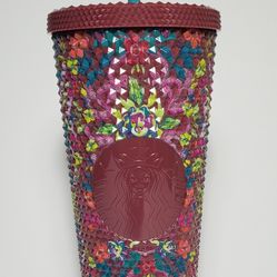 Starbucks 2025 Fall Floral Bling 24oz Venti Cold Cup Tumbler Maroon Purple