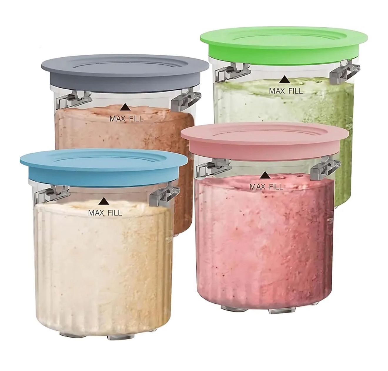 16 Oz Pint Containers 4 Pack, Compatible with Ninja NC100&NC200 Series Creami Ice Cream Maker, Dishwasher Safe, BPA FREE, Leak Proof, Transparent,